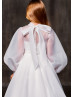 White Organza Pearl Buttons Back Flower Girl Dress